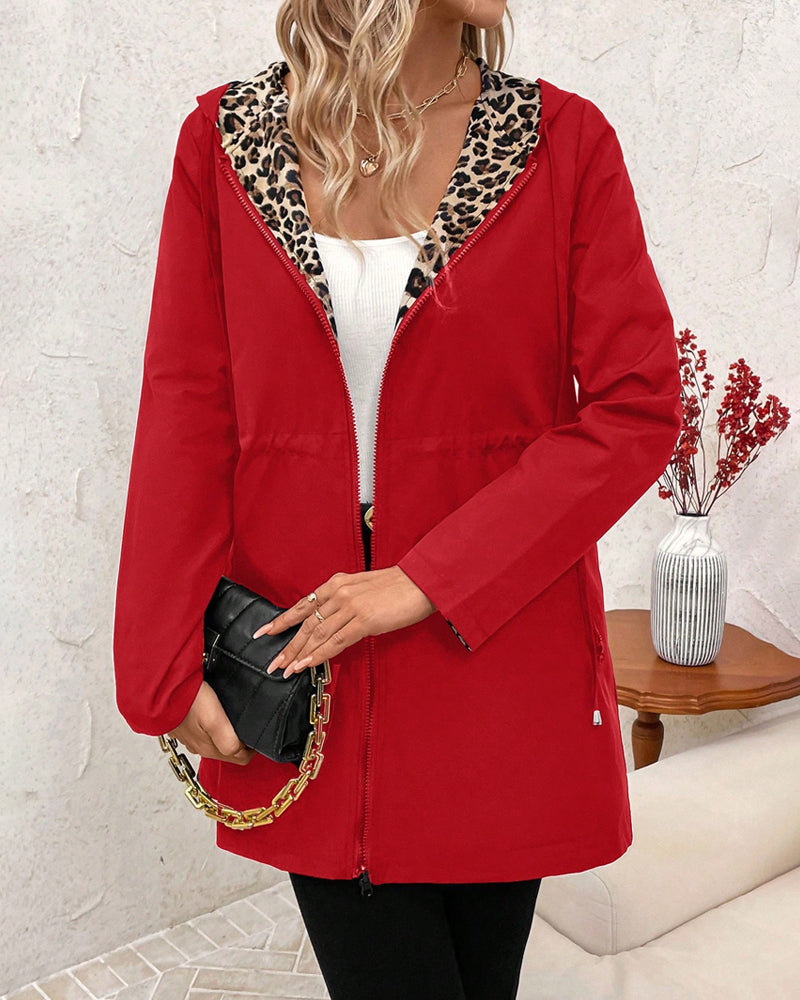 Clara™ | Reversible Hooded Coat with Leopard Print
